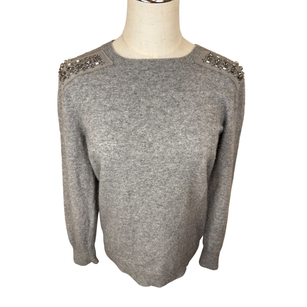 J.Crew Gray Wool Cashmere Blend Embellished Shoulder Sweater M 04340